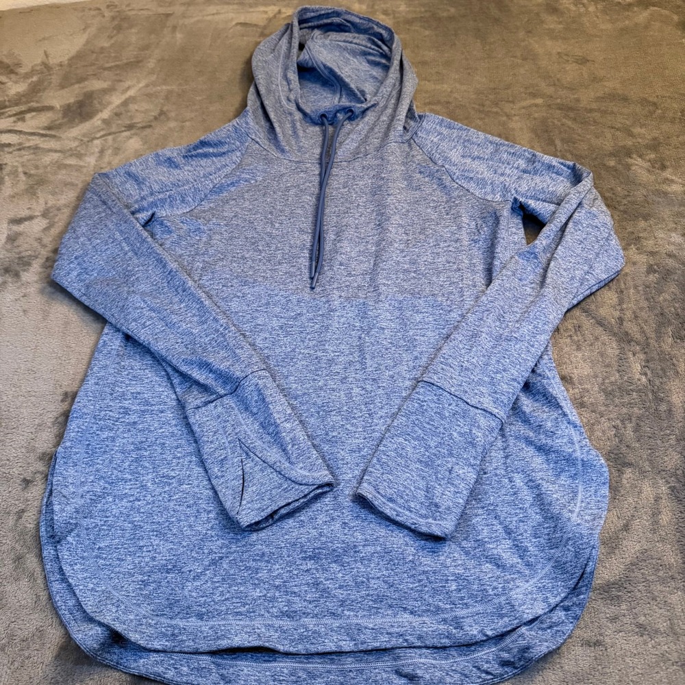 Athleta Heathered Blue Cowl Neck Thumbhole Pullover Top Women's Size Small